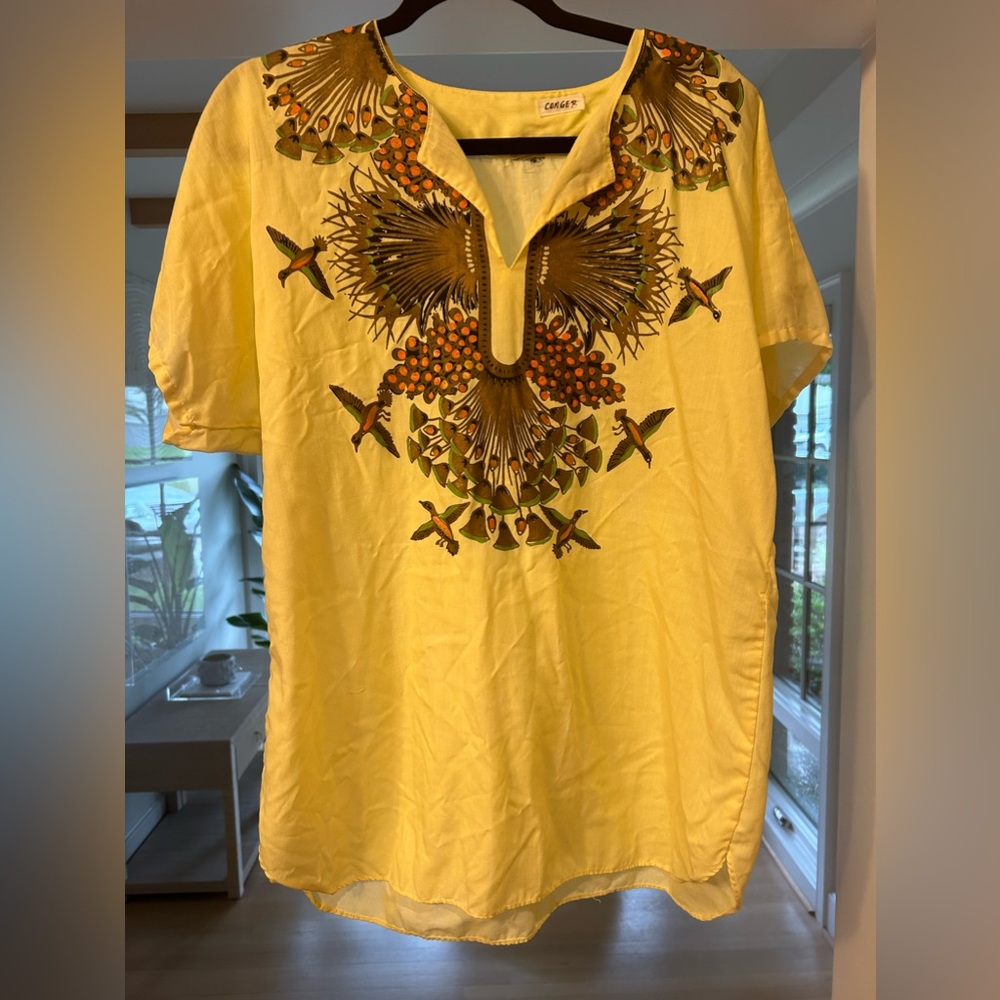Vintage Painted Hippie Shirt! Yellow Shirt Painte… - image 5